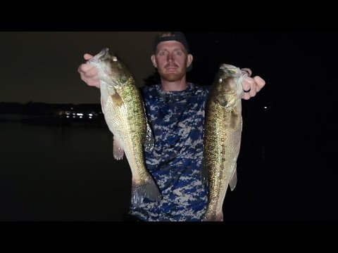 Night Fishing for big spotted bass (Alabama Bass). Lake Norman