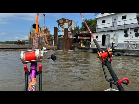 Barge Hopping for FLATHEAD CATFISH On The Mississippi River!!
