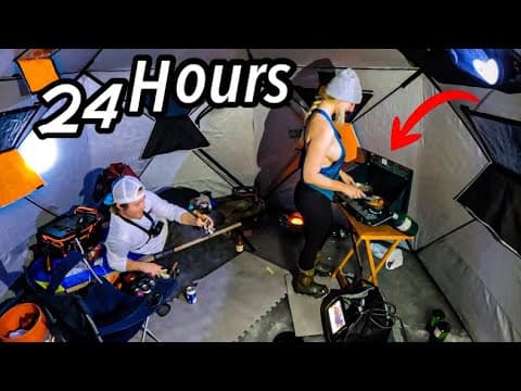 ICE CAMPING &amp; Fishing w/ a Fresh Meal &amp; UNDERWATER CAMERA!!! (Underwater Footage!!)