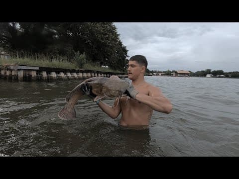 Pulling Catfish out of holes with our HANDS (Noodling Lake Limestone)