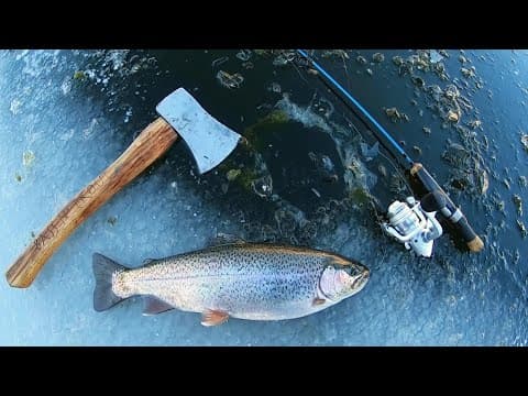 CATCH & COOK!! Ice Fishing for CHUNKY Rainbow & Tiger Trout!!