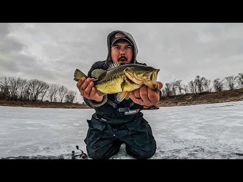 ice Fishing a remote Minnesota lake for Hungry bass! (underwater camera fun)