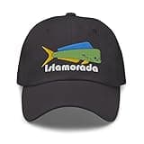 Islamorada Florida Keys Fishing Dad hat Embroidered Bull Dolphin Mahi Mahi Dorado Saltwater Fish Dark Grey