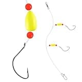 Alwonder 5-Pack Pompano Rigs Surf Fishing Rigs with Snell Floats Saltwater Live Bait Rig, Swivels Duo Lock Snaps Circle Wide Gap Kahle Hooks Rig for Beach Surf Casting Pier Jetty Fishing Yellow