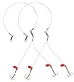 TOOTH SHIELD TACKLE Ice Fishing Quick Strike Tip-Up Rig (80 lb Fluorocarbon) / Ice Fishing Walleye/Northern Pike Tip Up Quick Strike Bait Harness Red Flipper (2 Pack) (#2)