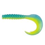 Dr.Fish 10 Pack Grub Soft Fishing Lures, 3 inch Soft Plastic Baits Worm Swimbaits Ribbon Tail Shad Bait for Freshwater Bass Fishing Lures Crappie Walleye Panfish Cyan and Yellow