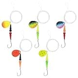 Alwonder 5PCS Walleye Rigs Wedding Ring Fishing Lures, Colorado Blades Stacked Fishing Beads Octopus Hooks Pre-Rigged Bait Rig, Crawler Harness Walleye Kokanee Salmon Spinner Rigs Kit 46IN 30LB Mono