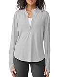 G4Free Long Sleeve Shirts for Women Workout Quarter Zip Pullover Summer Sun Tops Outdoor UV Protection Hiking Fishing Rash Guard Fast Dry (Gray,L)