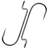 CAJOAUIS 50PCS Fishing Offset Worm Hooks Round Bend Offset Worm Hooks Wide Gap Hooks with Barbed Shank （2# 6# 1/0-5/0） (6#-50pcs)