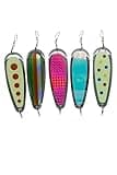 KOKOPROS Kokanee Salmon Fabulous Five Finished Teardrop Fishing Flashers, 5-1/2" Length, Chrome, Multicolor 5 Pack - Salmon Fishing Tackle - Durable Metal Construction - Hyperglow Finish