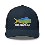 Islamorada Florida Keys Fishing hat Embroidered Bull Dolphin Mahi Dorado Saltwater Fish Snapback Trucker Cap Navy