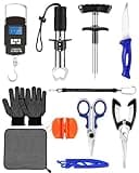 AOFUXTI Fishing Tool Kit - Fishing Pliers, Hook Remover, Fish Gripper，Fish Scale, Fish Knife, Saltwater Fishing Gear with Sharpeners, Best Gifts for Men (Orange with Scale)