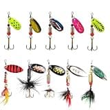 Sanweal 10 Pcs Deadly Rooster Tail Fishing Lures - High-Efficiency Trout Lures with Brass Spinner, Includes 10 Trout Lures in Multiple Colors and Sizes