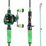 One Bass Fishing Rod and Reel Combo, Baitcasting Combo with SuperPolymer Handle- Green-1.8M -Right Handed