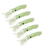 Soft Luminous Octopus Trolling Saltwater Bait Squid Skirt Fishing Lures Glow in Dark,4.13inch,(Green 5pcs)