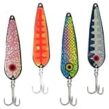 Pro King's Fishing Spoons Set, Holographic Patterns, Salmon, Walleye, Pike, and Trout Lures, 4-Pack
