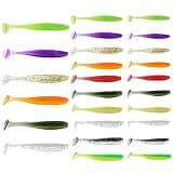 Cobee 26 Pieces Soft Fishing Bass Lures, Paddle Tail Swimbaits Silicone Swim Baits Bass Lures Drop Shot Lures for Trout Crappie Bass Saltwater, Freshwater 2.16 in/2.75 in/3.54 in 3 Size (Multicolor)