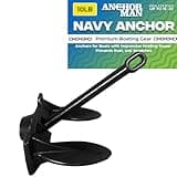 Anchor-Man Navy Anchor, 10 Lb Boat Anchor for Pontoon Boat, Durable Vinyl Coated Boat Anchors for 25' Boats, Resistant to Scratch, Tear & Wear, Black