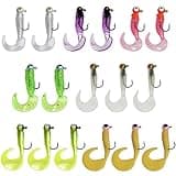 Soft Fishing Lures Jig Head Hooks Kit, Crappie Jigs Heads Curly Grub Lures Tube Bait Jigs Mixed Color Soft Plastic Worm Swimbaits Tube Jigs Tackle for Bass Trout Saltwater Freshwater Fishing