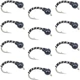 The Fly Fishing Place Black Zebra Midge - Black Bead Head - 1 Dozen - Size 16 - Tailwater and Lake Fly Fishing Flies
