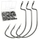 FINOSEAK 120Pcs Bass Fishing Hooks Freshwater, Premium Extra Wide Gap Offset Worm Bass Hooks for Fishing Saltwater, High Carbon Steel Sharp Barbed Fish Hook Set 6 Szies #1 1/0 2/0 3/0 4/0 5/0