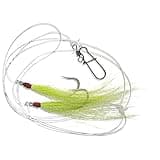 1 Pack - Fluke Flounder Ocean Hi-Lo Rig – Charteuse BUCKTAIL Teaser Hook for Saltwater – Size 5/0 Hook - 40lb Heavy Duty Mono 3ft Long - Black Duo-Lock Snaps - Hand Tied