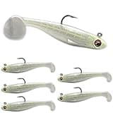 USA Bass Tackle Patriot Shad - Scent Infused Paddle Tail Swimbaits Pre Rigged Fishing Lures Premium Bait with Strong Owner Hook, Fishing Gear for Bass Freshwater Predator Fish - Bone Glow