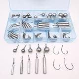 Dropshot Rig Kit – 40pcs Wacky Hooks (4 Sizes) & 50pcs Drop Shot Weights (Round + Cylinder - 5 Each of 1/8, 3/16, 1/4, 3/8, 1/2oz), Laser-Sharp High-Carbon Steel Worm Hooks for Bass Finesse Fishing.