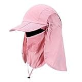 Cristgee Foldable Sun Cap, Fishing Hats, UPF 50+ Protection Caps with Face Mask Neck Flap Pink