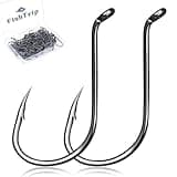 FishTrip Octopus Hooks Fishing Saltwater - 100pcs Offset Beak Fish Hooks/Closed Eye/Barded/Black for Fishing Rigs Bass Catfish 6#