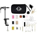 Fly Tying Kit & Rotary Fly Tying Vise for Beginners - Fly Tying Materials Kit w/60 Hooks & Travel Case | Fly Fishing Starter Kit w/Instructions | Complete Fly Tying Tools | Fly Fishing Accessories