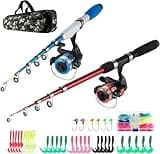 Fishing Rod and Reel Combos Collapsible Fishing Rod Kit,2PCS Telescopic Fishing Pole Kit,1.3M&1.6M Fishing Rods+2PCS Spinning Reels+Lures Hooks+Fishing Bag,Fishing Kit for Kids Family