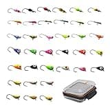 Alichino Ice Fishing Jig Set Ice Fishing Lures for Panfish Crappie, Ice Jig Head Hook Set (Lead ice jig Sets 6 Types 36 pcs with Box)