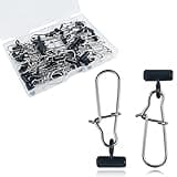 35pcs Fihsing Sinker Slide with Hooked Snaps Catfishing Rig Heavy Duty Fishing Finder Weight Sinker Slides Stainless Steel Duo Lock Line Connector for Fishing Tackle Box Black