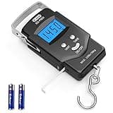 Dr.meter Fish Scale Luggage Scale - PS01 110lb/50kg Backlit LCD Display Digital Scale with Built-in Measuring Tape - Fishing Scale with 2 AAA Batteries, Pocket Size - Fishing Gifts for Men