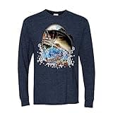 Largemouth Bass Fish Fishling Lovers Mens Long Sleeves, Heather Navy, Large