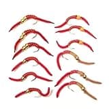 The Fly Fishing Place San Juan Worm Trout Fly Assortment, 12 Wet Nymph Flies, Hook Size 10, 4 Patterns