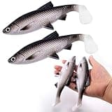 Alwonder 2-Pack Fishing Swimbait Soft Plastic Lures, 6.1IN Paddle Tail Swim Baits with 3D Eyes, Sinking Paddle Tail Soft Lure Bait for Big Game Fishing Halibut Salmon Pike Tarpon Catfish Bass Trout CB