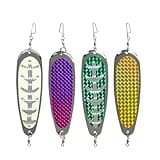 ELEHUA 5.5-Inch Trolling Fishing Flasher Spoon, Chrome-Plated Dodger Lure with Laser Reflective Decal, Saltwater & Freshwater Spoon for Salmon, Trout, Bass Fishing, 1oz