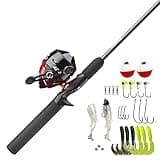 Zebco 404 Spincast Reel and Fishing Rod Combo, 5'6" 2-Piece Durable Fiberglass Rod with EVA Handle, Quickset Anti-Reverse Reel with Built-in Bite Alert, 28-Piece Tackle Pack,Black/Red