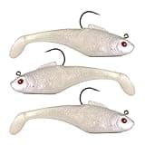 DMSHARK Pre-Rigged Jig Head Paddle Tail Fishing Lures Swim Shad 3PCS 4" 1oz Soft Plastic Swimbait for Freshwater and Saltwater (PEARL RED EYE)