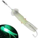 Saltwater Squid Fishing Lures Lighted Glow in The Dark LED Fishing Lures Soft Squid Jig Halibut Lingcod Trolling Lures Deep Drop Light Flasher Offshore Lures Mackerel Tuna Grouper Striper Lures Green