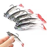 WYSUMMER Fishing Lure Set, 5Pcs 8cm Soft Bait Head Sea Fish Lures Fishing Tackle Sharp Treble Hook T Tail Artificial Bait (1A)