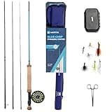 Martin Blue Chip 56R Streamer/Popper Fly Reel and Fishing Rod Combo Kit, 9-Foot, 4-Inch, 5-Weight, 4-Piece Rod, Aluminum Reel, Weight-Forward Line, Fly Assortment, Semi-Rigid Carrying Case, Blue/Black