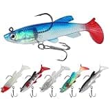 QYQBOON Soft Fishing Lures 6Pcs Pre-Rigged Jig Head Paddle Tail Soft Plastic Swimbaits for Bass Trout Walleye Crappie Fishing Gear and Equipment for Saltwater Freshwater