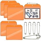 Geyee 6 Pack Fishing Hunting License Holder Waterproof Fluorescent Orange ID Holder with 6 Bronze Safety Pins Heavy Duty for License Permit Protection Hunting Deer Season Supplies (Orange,Horizontal)