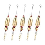 Booms Fishing CRR Carolina Ready Rigs for Bass Fishing Saltwater, 5pcs Brass Pre Rigged Carolina Rigs Kit, Fishing Weights Bullet Weights Carolina Keeper, 1/2oz Brass