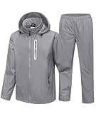 SWISSWELL Men's Waterproof Golf Rain Suit Rain Gear Jacket and Pant Outdoor Lightweight Hooded Raincoat Grey L