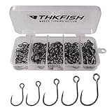 THKFISH 50pcs/Box Inline Single Hooks Replacement Fishing Hooks for Lures Baits Inline Circle Hooks Large Eye with Barbed Saltwater Freshwater #2#1 1/0 2/0 3/0 Black