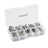 BASUNE Spinning Rod Guides Tip Ceramic Guide with Eyelets, Fishing Rod Guide Replacement Tip Spare Parts Repair and Tips Repair Eye Loop Kit with Box for Spinning Rods Sea Fishing (10 Size - 80Pcs)